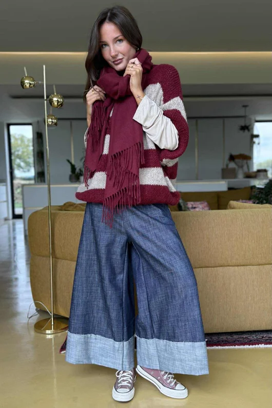  Big Softie Block Stripe Cap Sleeve Knit Top Burgundy /15=
